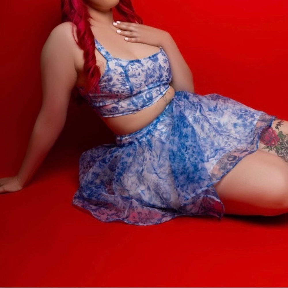 Blue and white floral set from shein. Skirt and crop top. Size large.